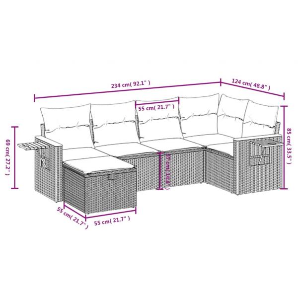 6-tlg. Garten-Sofagarnitur mit Kissen Schwarz Poly Rattan