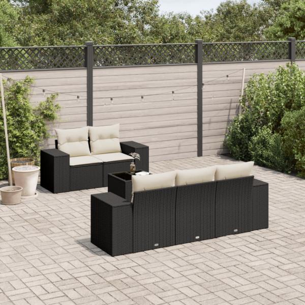 ARDEBO.de - 6-tlg. Garten-Sofagarnitur mit Kissen Schwarz Poly Rattan