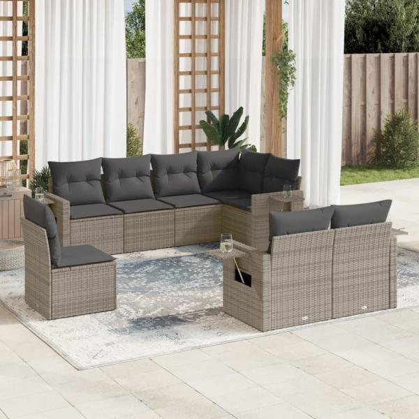 ARDEBO.de - 8-tlg. Garten-Sofagarnitur mit Kissen Grau Poly Rattan