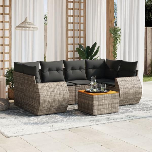 ARDEBO.de - 7-tlg. Garten-Sofagarnitur mit Kissen Grau Poly Rattan