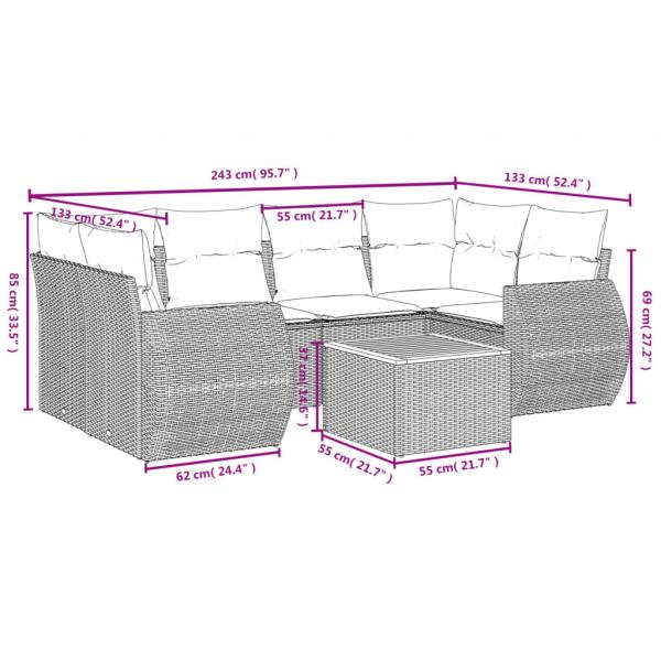 7-tlg. Garten-Sofagarnitur mit Kissen Grau Poly Rattan