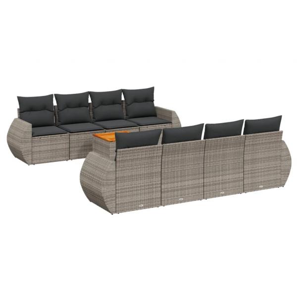 9-tlg. Garten-Sofagarnitur mit Kissen Grau Poly Rattan