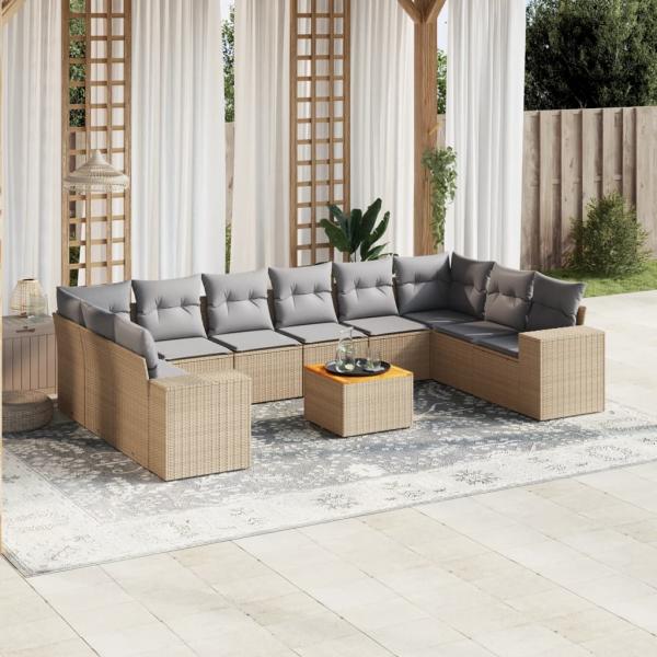 ARDEBO.de - 11-tlg. Garten-Sofagarnitur mit Kissen Beige Poly Rattan