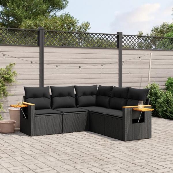 ARDEBO.de - 5-tlg. Garten-Sofagarnitur mit Kissen Schwarz Poly Rattan