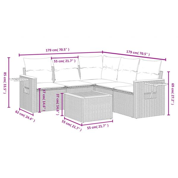 6-tlg. Garten-Sofagarnitur mit Kissen Schwarz Poly Rattan