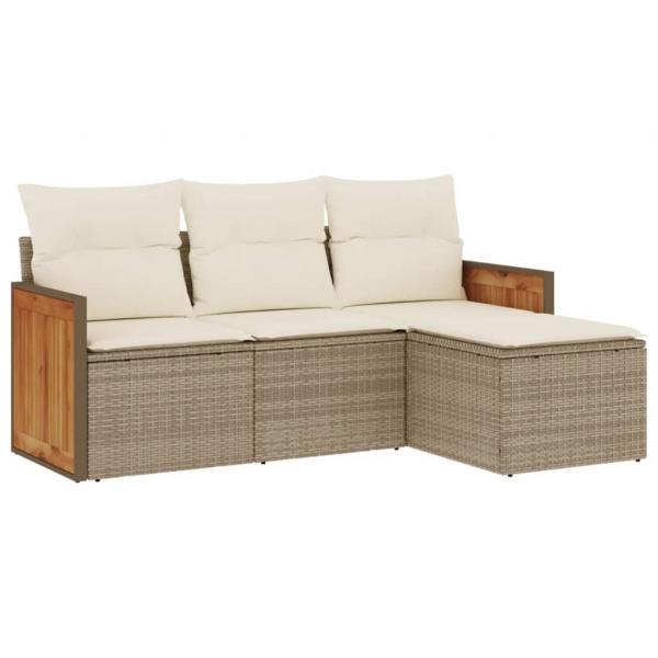 4-tlg. Garten-Sofagarnitur mit Kissen Beige Poly Rattan