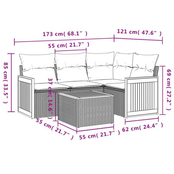 5-tlg. Garten-Sofagarnitur mit Kissen Schwarz Poly Rattan