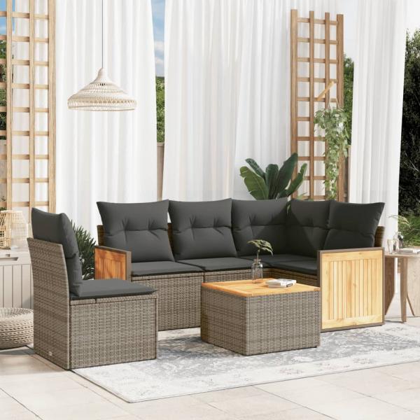 ARDEBO.de - 6-tlg. Garten-Sofagarnitur mit Kissen Grau Poly Rattan