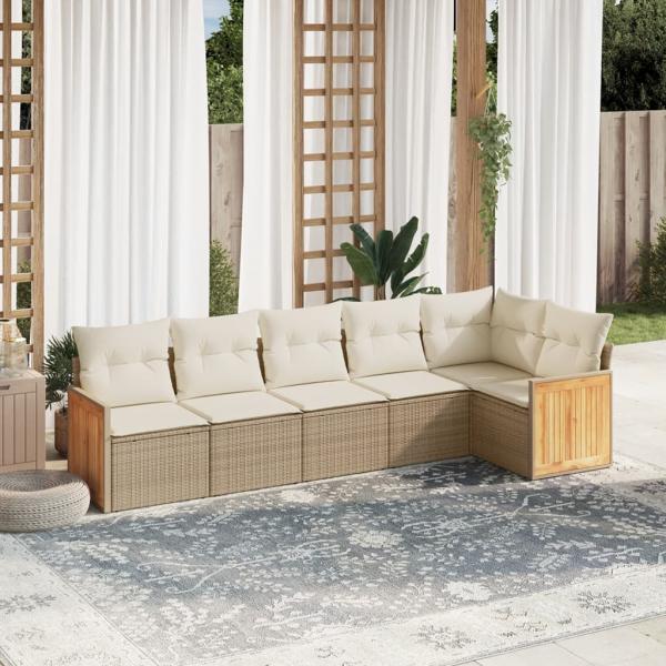 ARDEBO.de - 6-tlg. Garten-Sofagarnitur mit Kissen Beige Poly Rattan