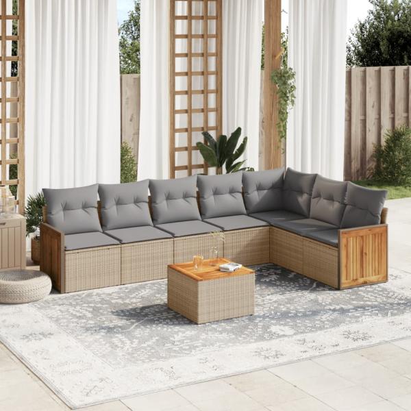 ARDEBO.de - 8-tlg. Garten-Sofagarnitur mit Kissen Beige Poly Rattan