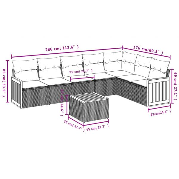 8-tlg. Garten-Sofagarnitur mit Kissen Beige Poly Rattan