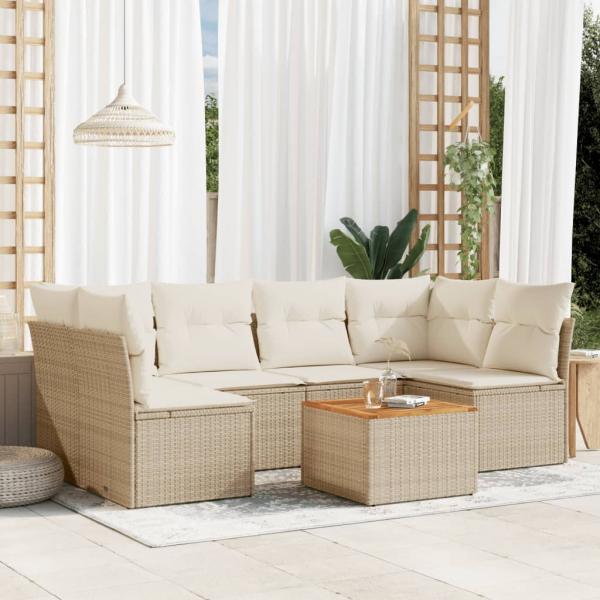 ARDEBO.de - 7-tlg. Garten-Sofagarnitur mit Kissen Beige Poly Rattan