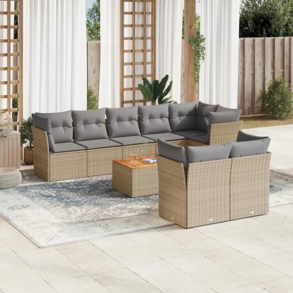 ARDEBO.de - 9-tlg. Garten-Sofagarnitur mit Kissen Beige Poly Rattan