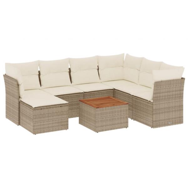 8-tlg. Garten-Sofagarnitur mit Kissen Beige Poly Rattan