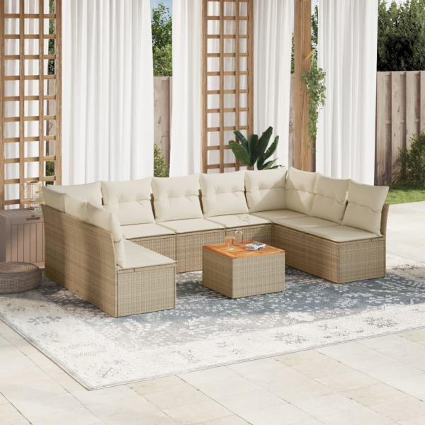 ARDEBO.de - 10-tlg. Garten-Sofagarnitur mit Kissen Beige Poly Rattan