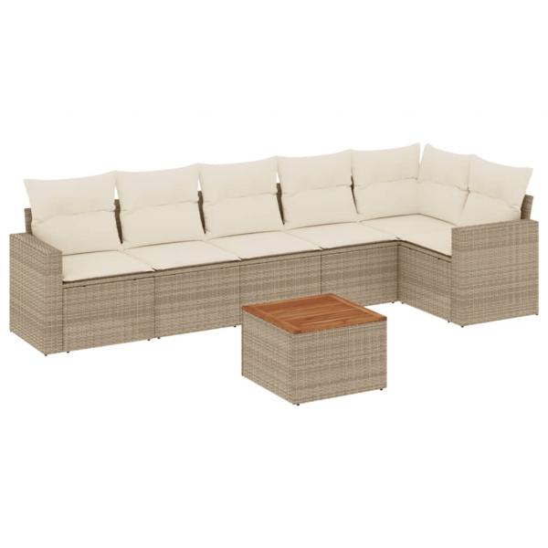 7-tlg. Garten-Sofagarnitur mit Kissen Beige Poly Rattan