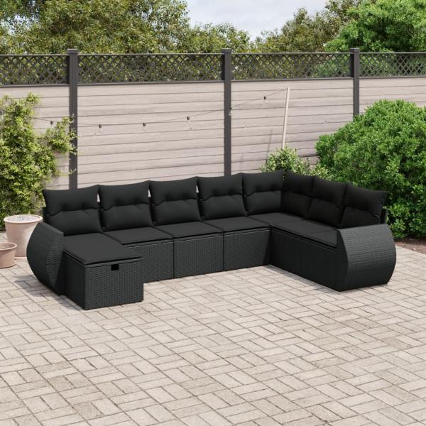 ARDEBO.de - 8-tlg. Garten-Sofagarnitur mit Kissen Schwarz Poly Rattan