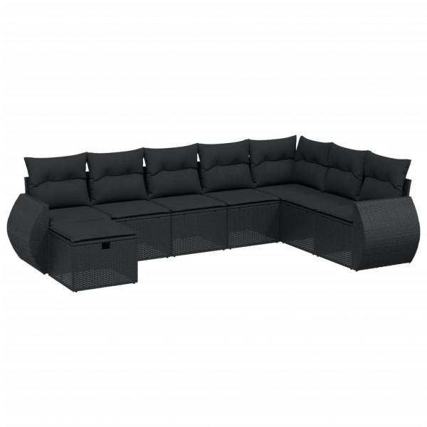 8-tlg. Garten-Sofagarnitur mit Kissen Schwarz Poly Rattan