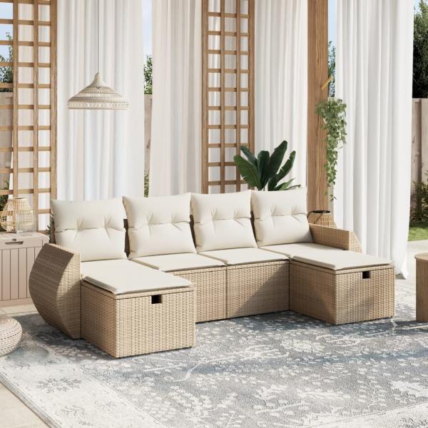 ARDEBO.de - 6-tlg. Garten-Sofagarnitur mit Kissen Beige Poly Rattan