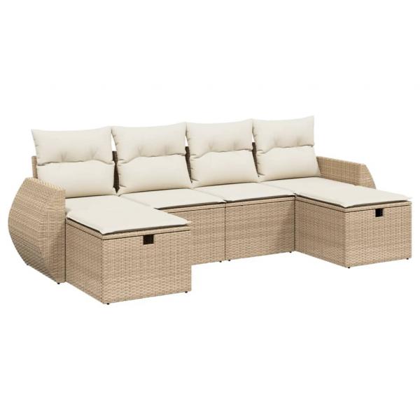 6-tlg. Garten-Sofagarnitur mit Kissen Beige Poly Rattan