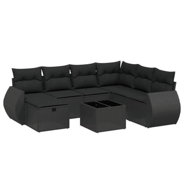 8-tlg. Garten-Sofagarnitur mit Kissen Schwarz Poly Rattan