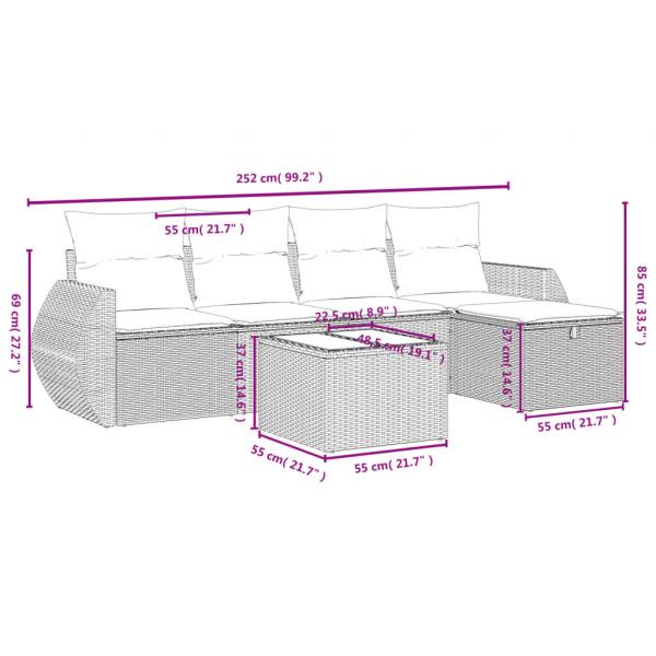 6-tlg. Garten-Sofagarnitur mit Kissen Beige Poly Rattan