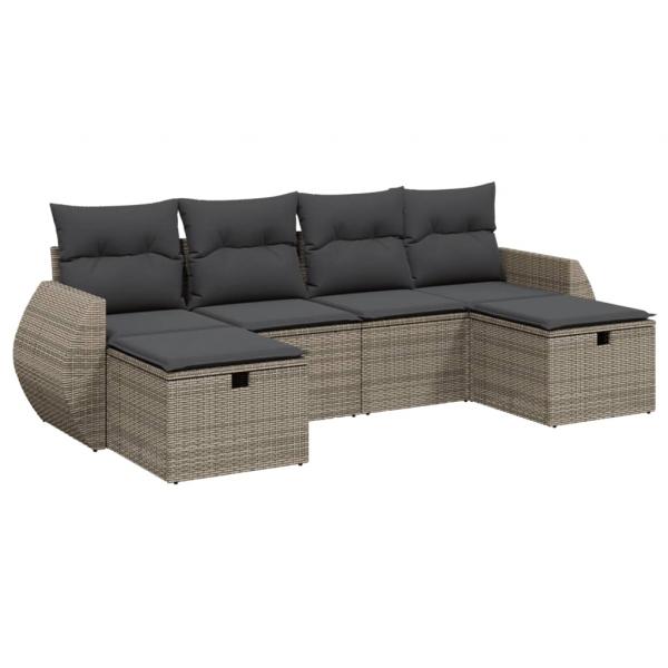 6-tlg. Garten-Sofagarnitur mit Kissen Grau Poly Rattan