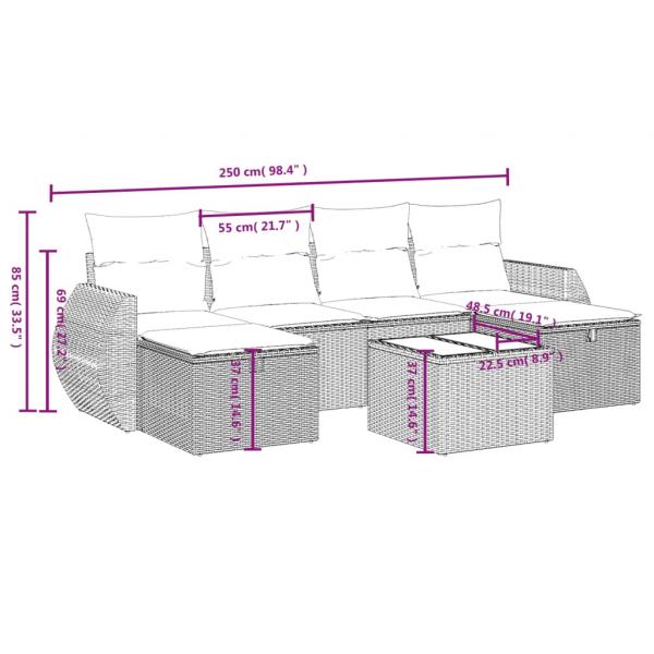 6-tlg. Garten-Sofagarnitur mit Kissen Grau Poly Rattan