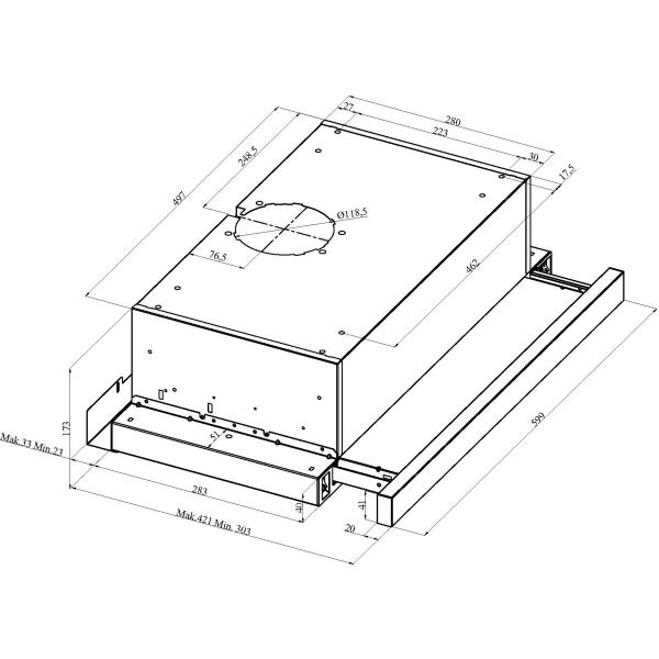 Amica FH 664 620 S EEK: A Flachschimhaube, 60 cm breit, Abluft-/Umluftbetrieb, LED, 410 m³/h, edelstahl