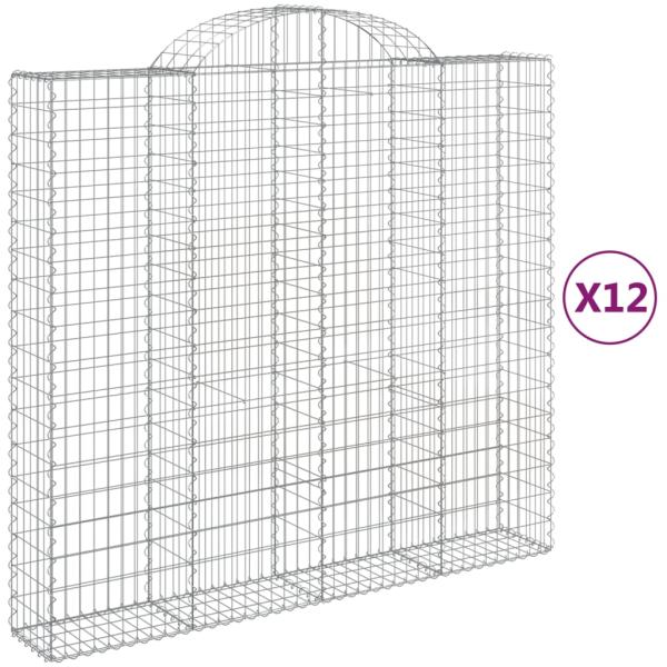 Gabionen mit Hochbogen 12Stk. 200x50x180/200cm Verzinktes Eisen