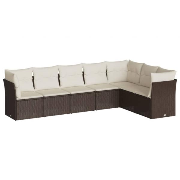 7-tlg. Garten-Sofagarnitur mit Kissen Braun Poly Rattan