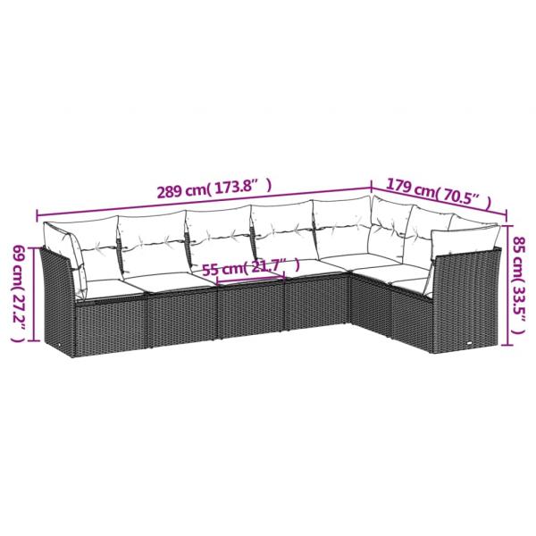 7-tlg. Garten-Sofagarnitur mit Kissen Braun Poly Rattan