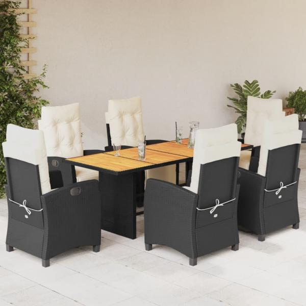 ARDEBO.de - 7-tlg. Garten-Essgruppe mit Kissen Schwarz Poly Rattan