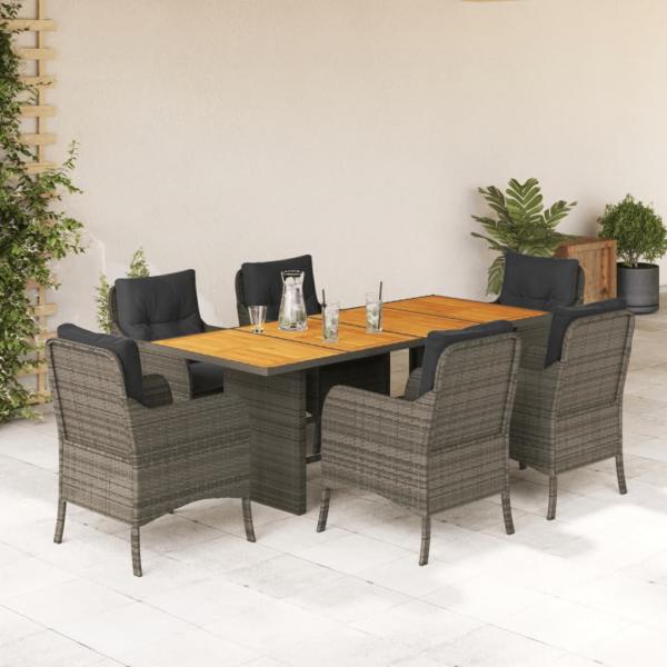 ARDEBO.de - 7-tlg. Garten-Essgruppe mit Kissen Grau Poly Rattan