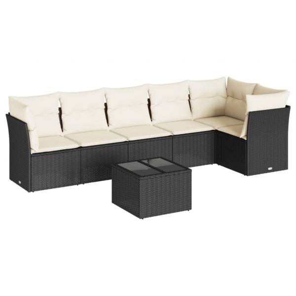 7-tlg. Garten-Sofagarnitur mit Kissen Schwarz Poly Rattan