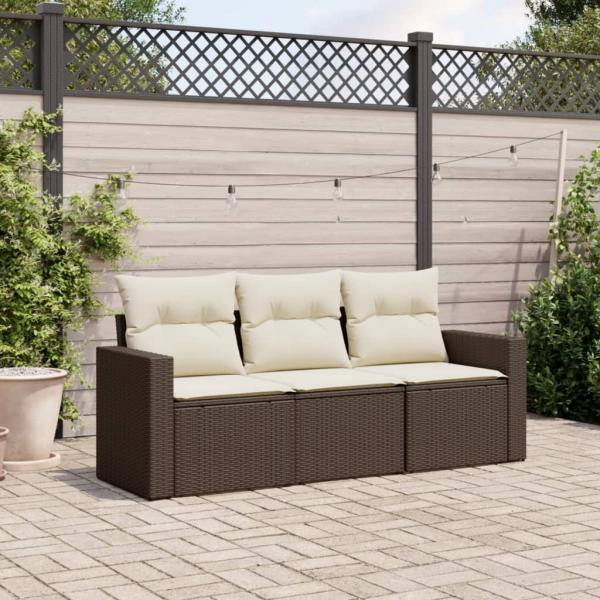 ARDEBO.de - 3-tlg. Garten-Sofagarnitur mit Kissen Braun Poly Rattan