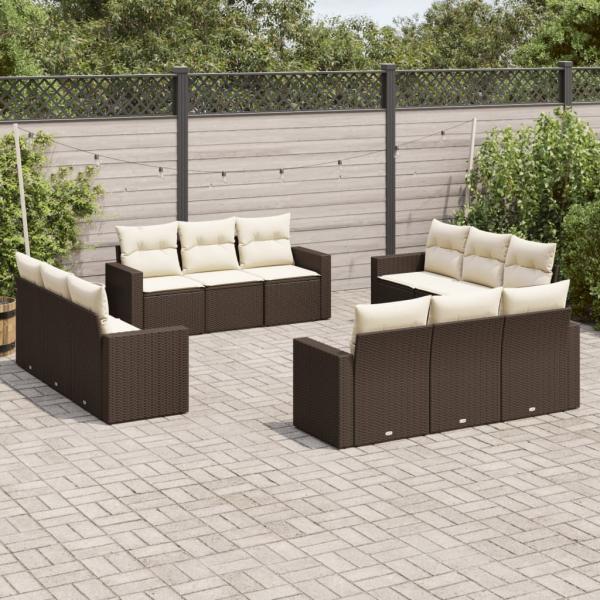 ARDEBO.de - 12-tlg. Garten-Sofagarnitur mit Kissen Braun Poly Rattan