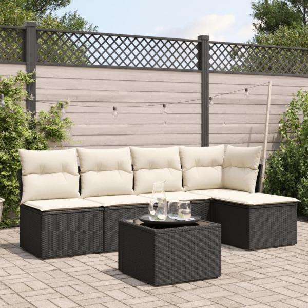 ARDEBO.de - 6-tlg. Garten-Sofagarnitur mit Kissen Schwarz Poly Rattan