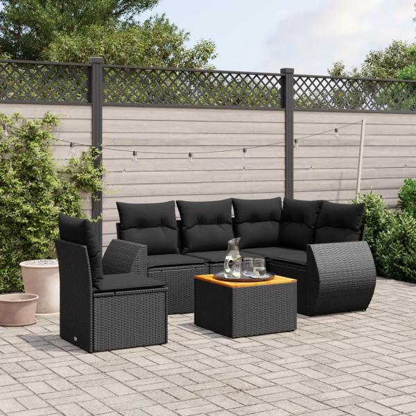 ARDEBO.de - 6-tlg. Garten-Sofagarnitur mit Kissen Schwarz Poly Rattan