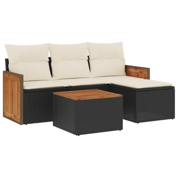 5-tlg. Garten-Sofagarnitur mit Kissen Schwarz Poly Rattan