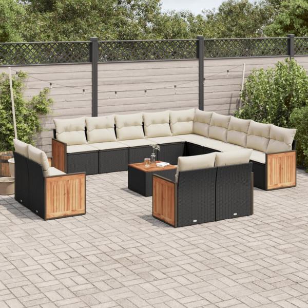 ARDEBO.de - 14-tlg. Garten-Sofagarnitur mit Kissen Schwarz Poly Rattan