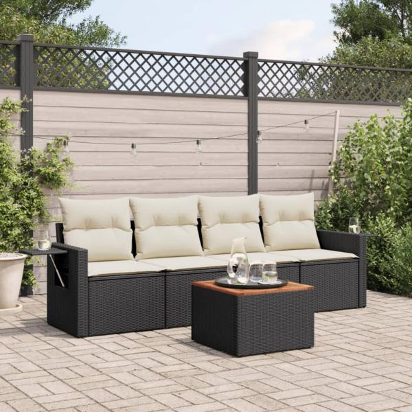 ARDEBO.de - 5-tlg. Garten-Sofagarnitur mit Kissen Schwarz Poly Rattan