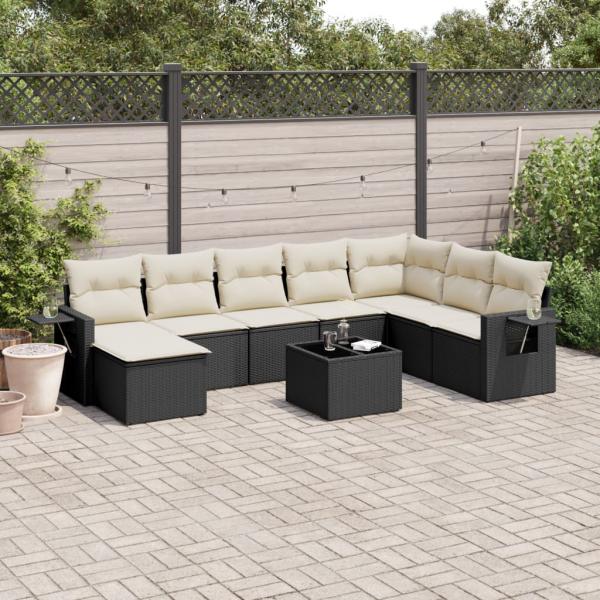 ARDEBO.de - 9-tlg. Garten-Sofagarnitur mit Kissen Schwarz Poly Rattan