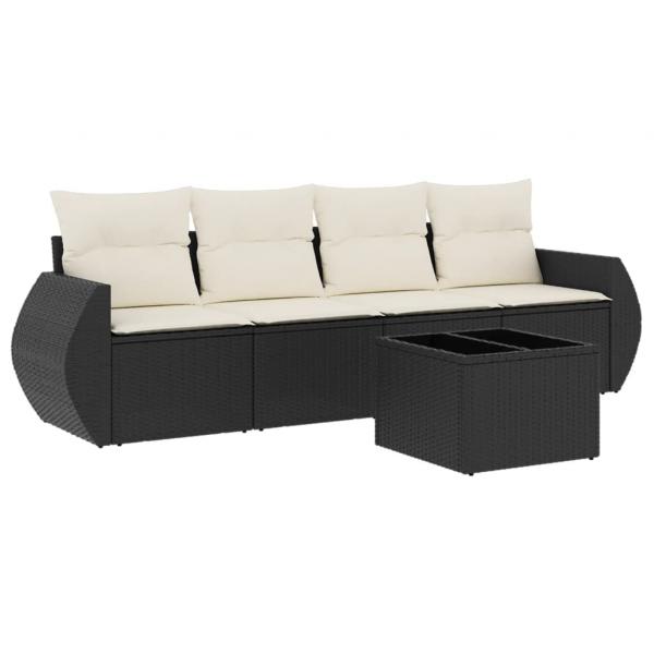 5-tlg. Garten-Sofagarnitur mit Kissen Schwarz Poly Rattan