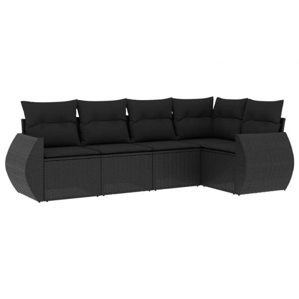 5-tlg. Garten-Sofagarnitur mit Kissen Schwarz Poly Rattan