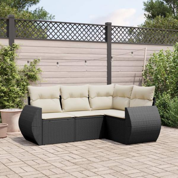 ARDEBO.de - 4-tlg. Garten-Sofagarnitur mit Kissen Schwarz Poly Rattan