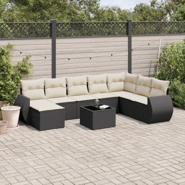 ARDEBO.de - 9-tlg. Garten-Sofagarnitur mit Kissen Schwarz Poly Rattan