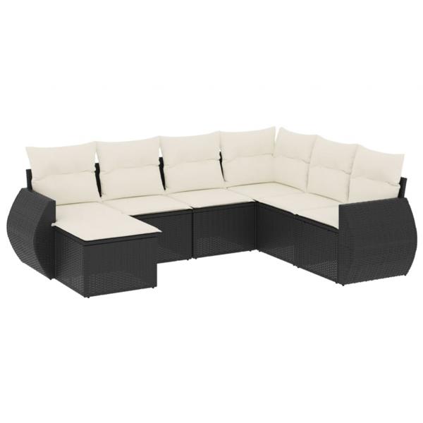 ARDEBO.de - 7-tlg. Garten-Sofagarnitur mit Kissen Schwarz Poly Rattan