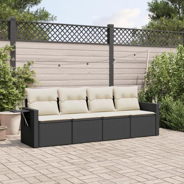 ARDEBO.de - 4-tlg. Garten-Sofagarnitur mit Kissen Schwarz Poly Rattan