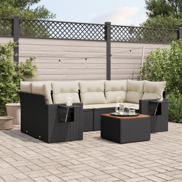 ARDEBO.de - 7-tlg. Garten-Sofagarnitur mit Kissen Schwarz Poly Rattan